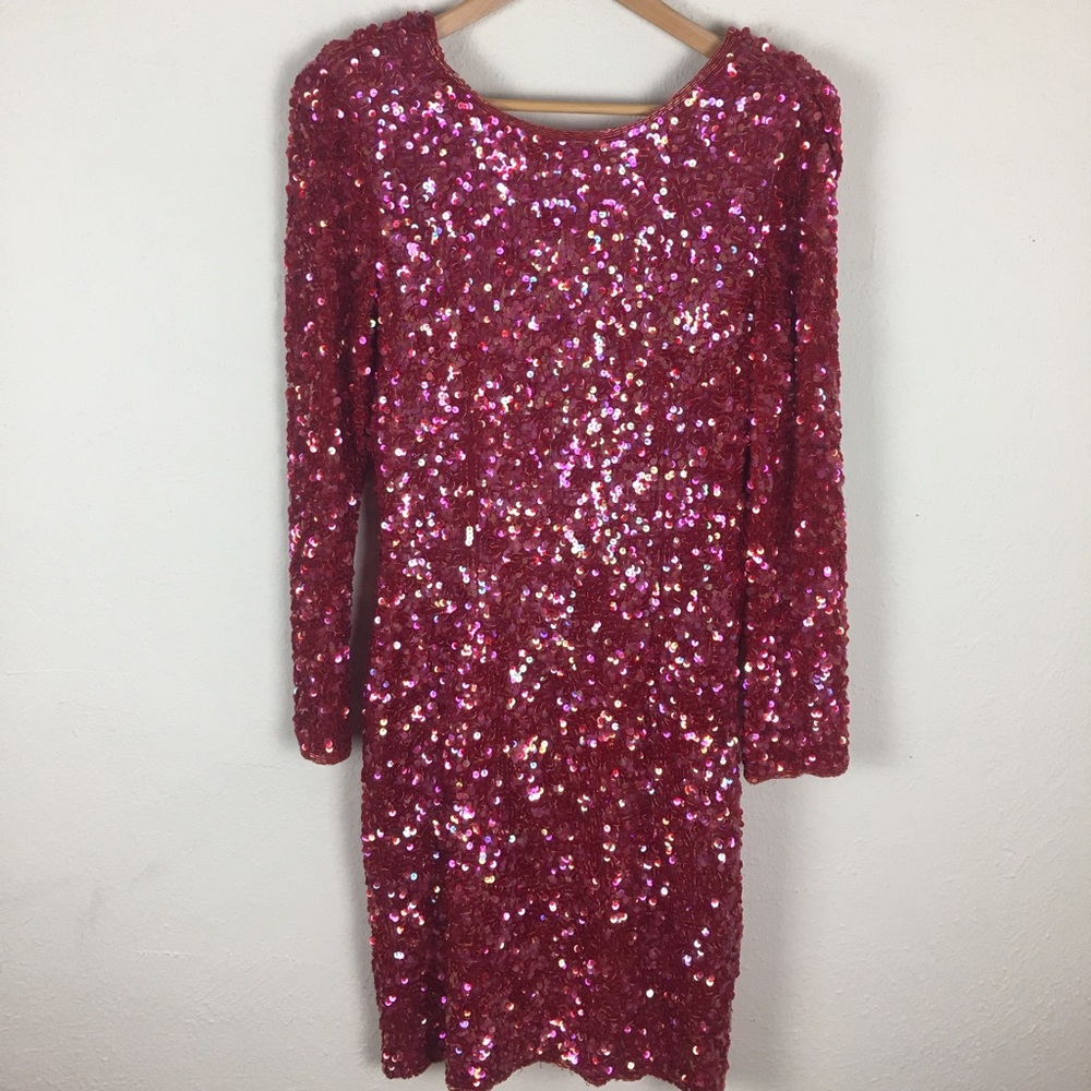 Vintage 80s Red Iridescent Sequin Wiggle Dress